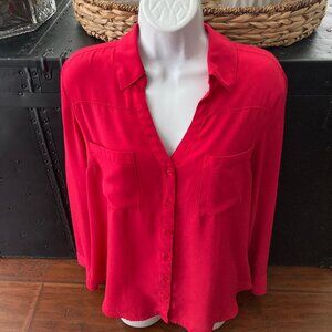 Express Red Long Sleeve Button Down Blouse Large